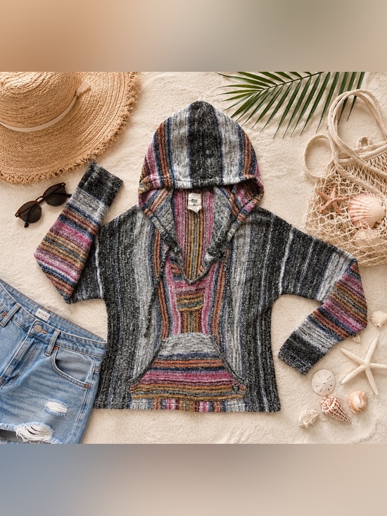 Billabong Tops - Billabong Baja Hoodie Multicolor Striped Pullover Boho Size L